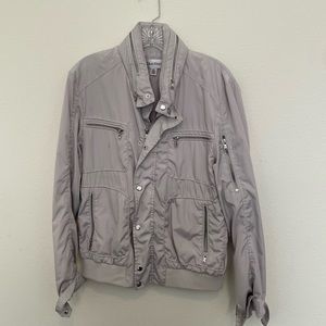 Silver Calvin Klein members only style jacket with stowaway hood